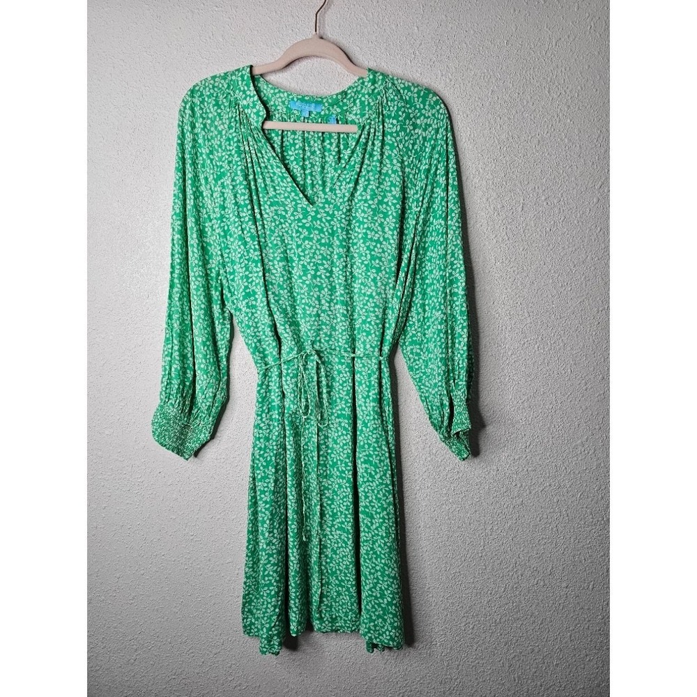 Draper James RSVP Green White Leaf Print V-Neck Tie Waist Mini Dress XL